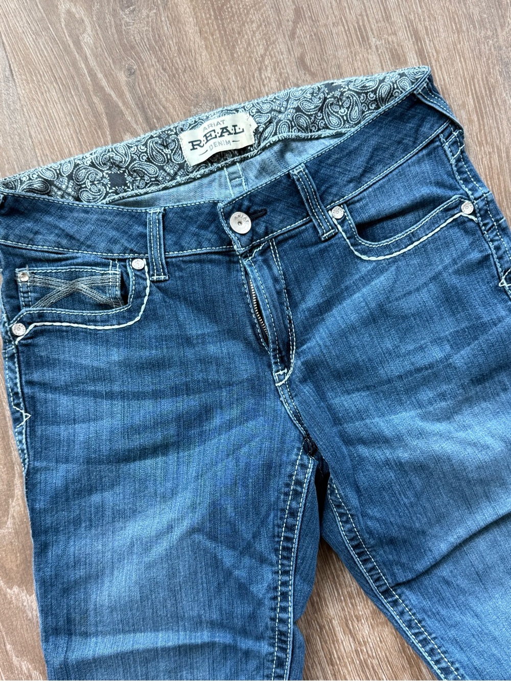 Ariat REAL Denim Womens 32R Mid Rise Straight Leg Jeans Medium Wash Blue Western